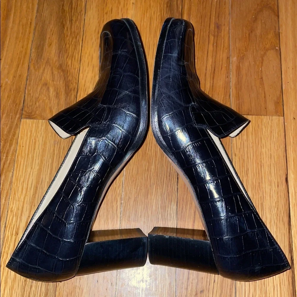 Antonio Melani Pretty Black Croc Embossed Leather Pump Loafers.  Size 9. EUC
